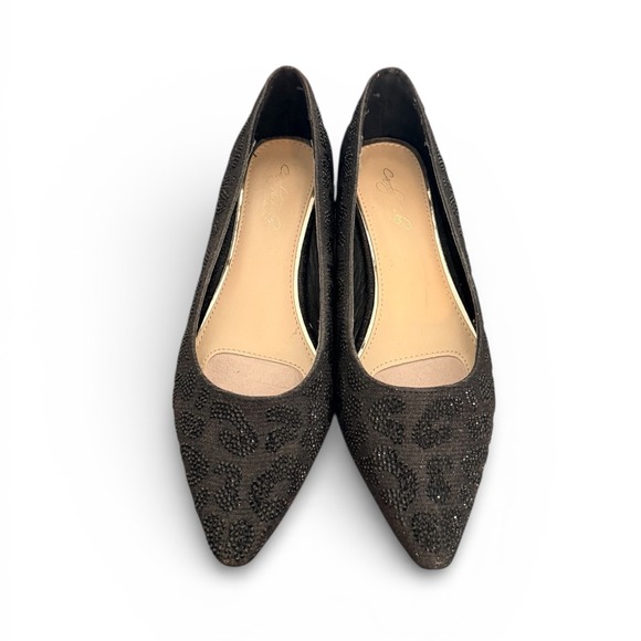 Shoes - Carolyn Tucker Women Black Leopard Sparkle‎ Pointed Toe Low Block Heels Shoes 6